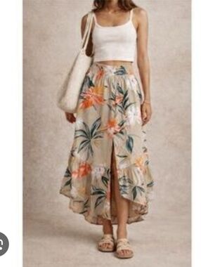 Patrons Of Peace Maxi Skirt Womens Floral Tropical Boho Smocked Asymmetric Sz S
